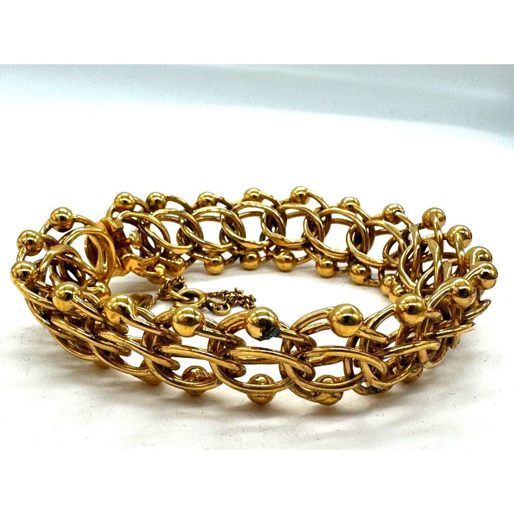 Unique Chuncky Monet Gold Link Chain and Bead Bracelet Vintage